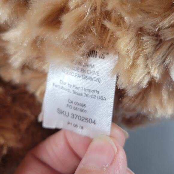 Pier 1 Imports Teddy Bear Plush 18" Beige 2018 Checkered Bow Stuffed Animal - Picture 13 of 16